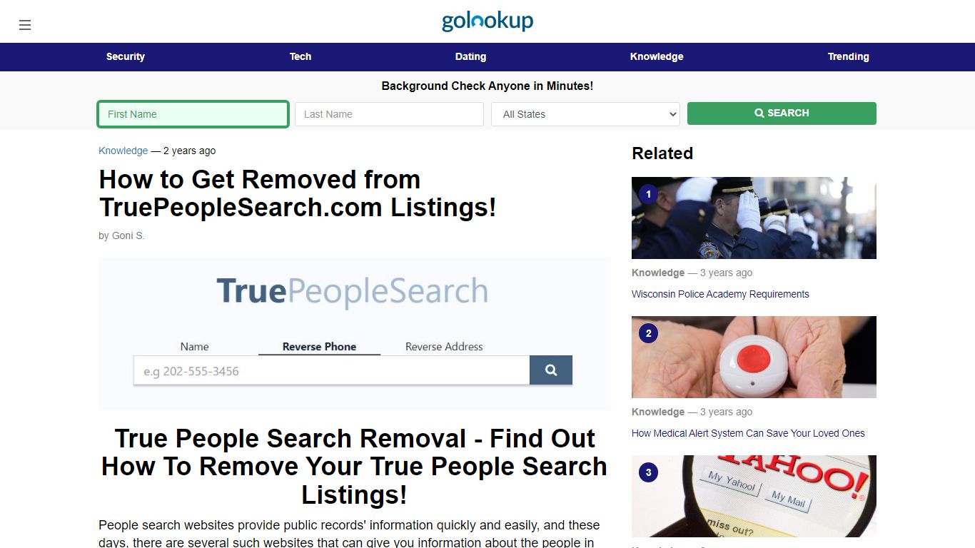 True People Search Removal, True People Search Listings Removal - GoLookUp